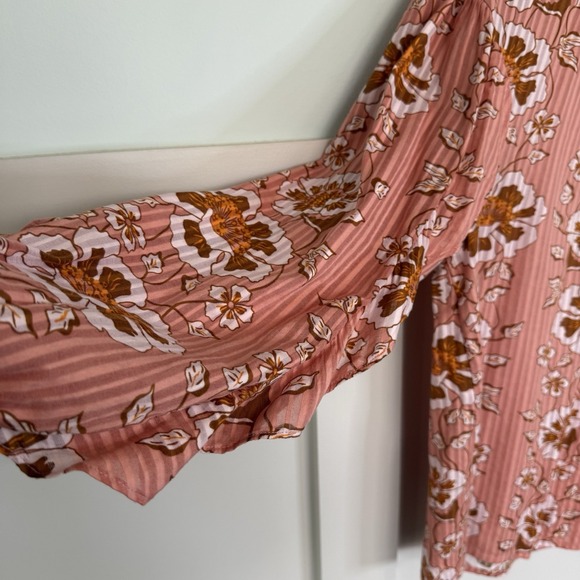 J Crew Ruffle Sleeve Top Climbing Floral Blouse Women's MED Pink Boho Preppy - Picture 4 of 9